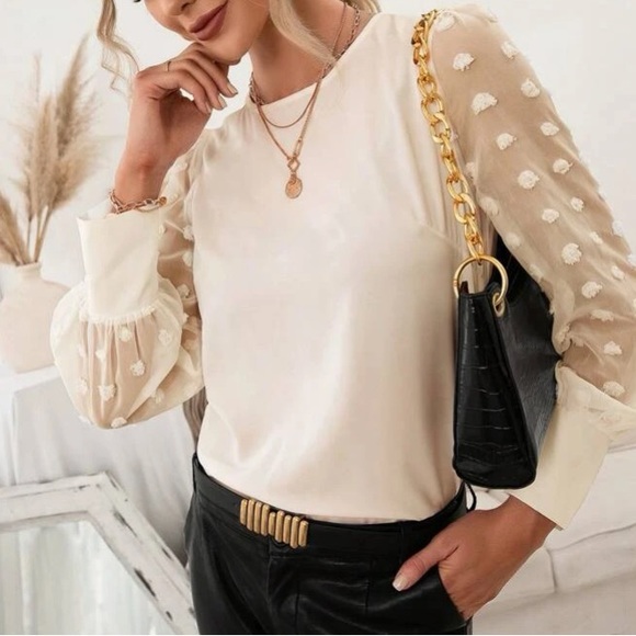 Swiss dot sheer sleeve work blouse - Picture 2 of 16